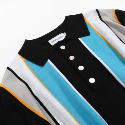 Men's Black Retro Mod Multi-Stripe Polo