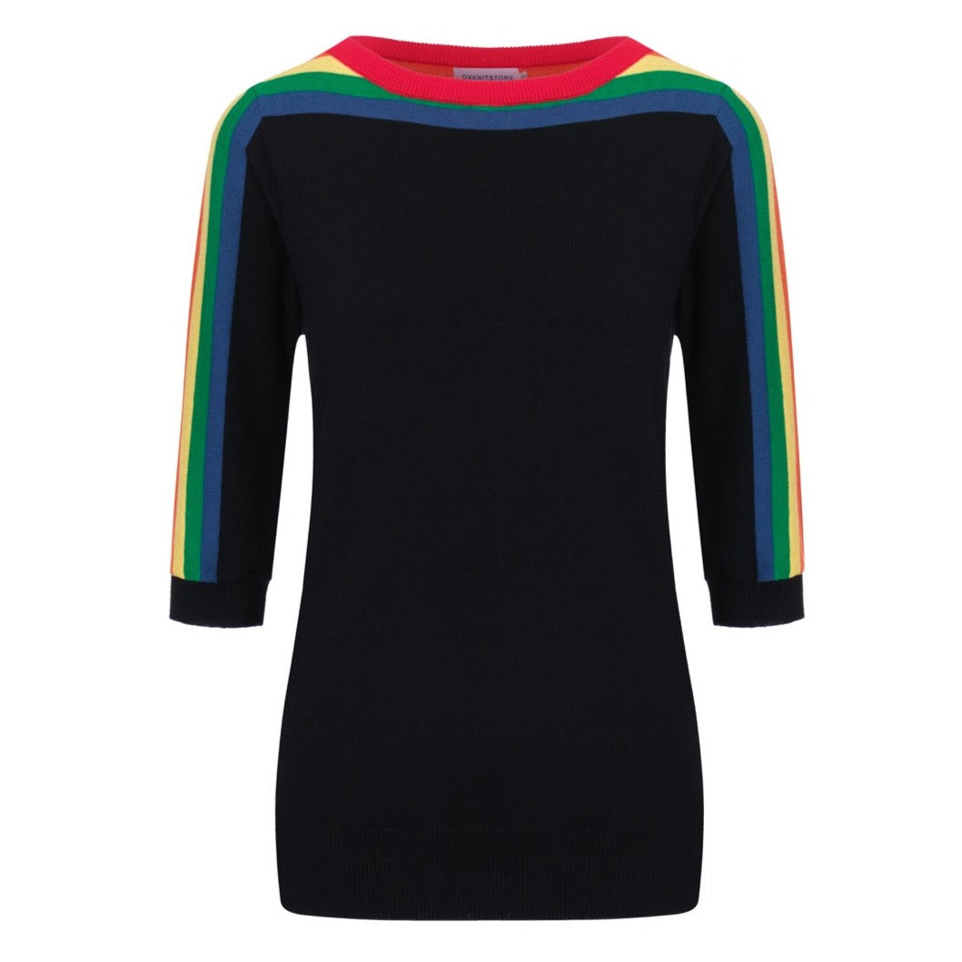 Women's Rainbow Elbow-length Sleeve Knitted T-Shirt