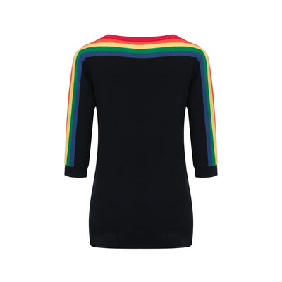 Women's Rainbow Elbow-length Sleeve Knitted T-Shirt