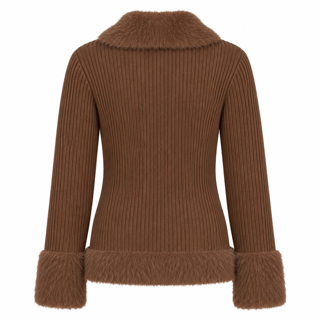 Women's vintage brown vintage knitted plush cardigan