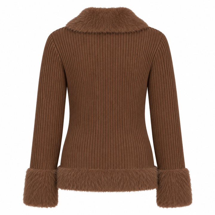 Women's vintage brown vintage knitted plush cardigan