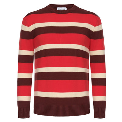 Suéter de hombre rojo de punto de rayas anchas retro