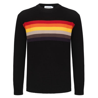 Suéter negro de manga larga con estampado de arco iris en el pecho para hombre