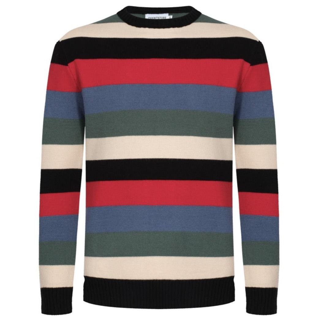 Men's Four Color Striped Knitted Long Sleeve Sweater