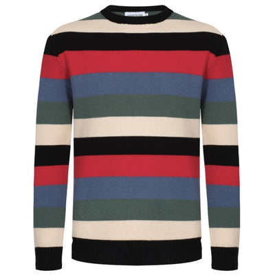 Men's Four Color Striped Knitted Long Sleeve Sweater