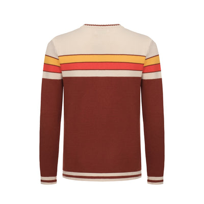 Men's Rainbow Chest Lines Long Sleeve Brown Sweater