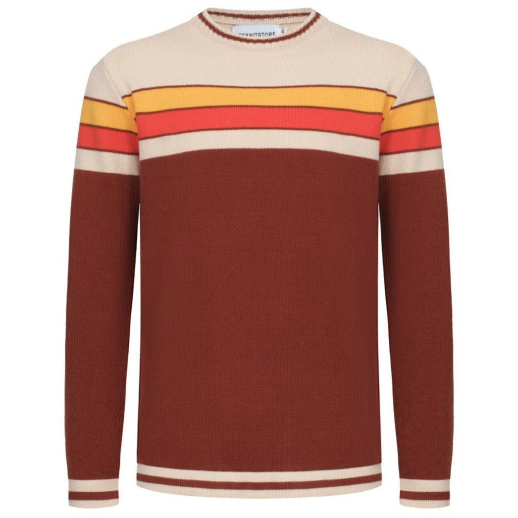 Men's Rainbow Chest Lines Long Sleeve Brown Sweater