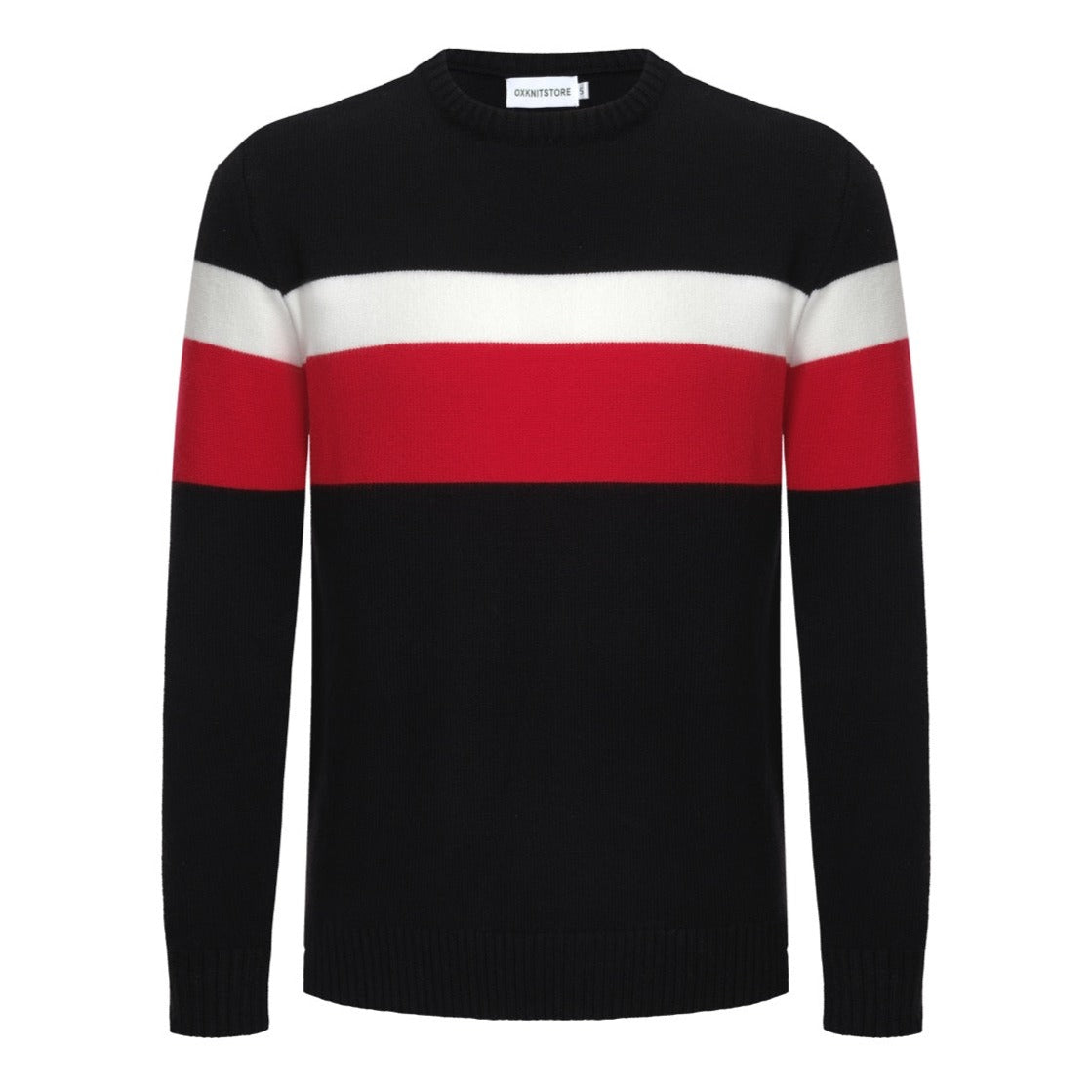 Men's Black Long Sleeve Knitted Wear With Red & White Lines