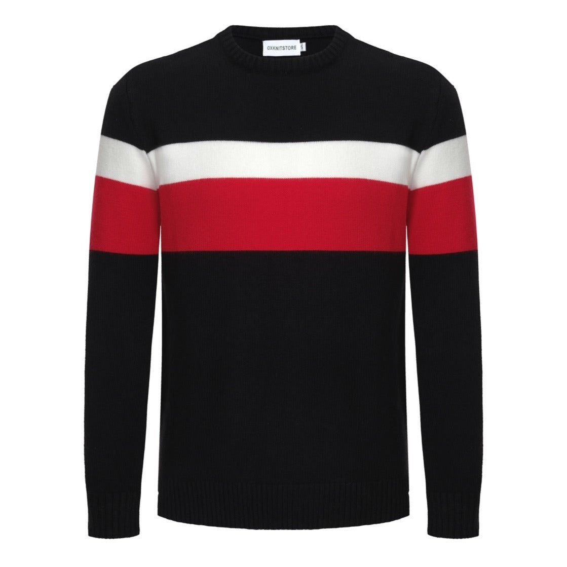 Men's Black Long Sleeve Knitted Wear With Red & White Lines