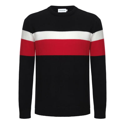 Men's Black Long Sleeve Knitted Wear With Red & White Lines