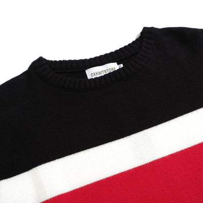 Men's Black Long Sleeve Knitted Wear With Red & White Lines