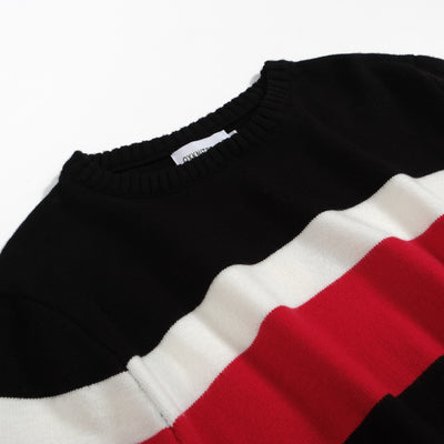 Men's Black Long Sleeve Knitted Wear With Red & White Lines