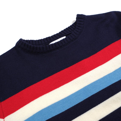 Men's Navy Blue Knitted Sweater With Chest Stripe Design