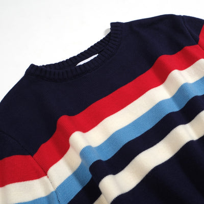 Men's Navy Blue Knitted Sweater With Chest Stripe Design