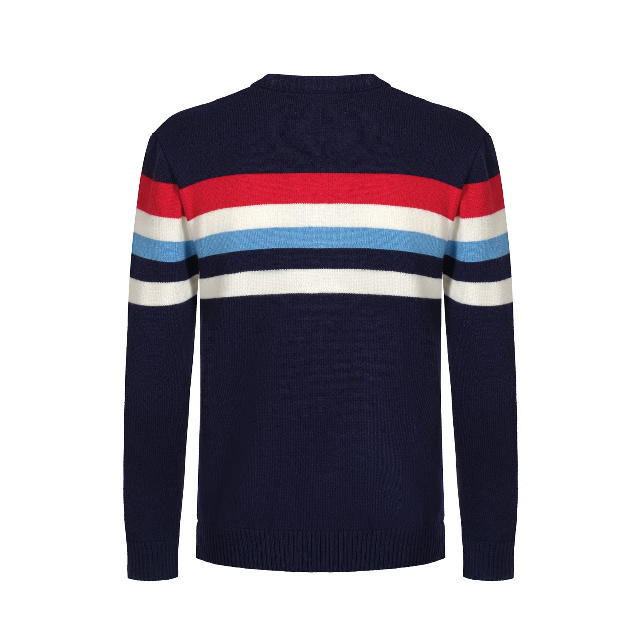 Men's Navy Blue Knitted Sweater With Chest Stripe Design