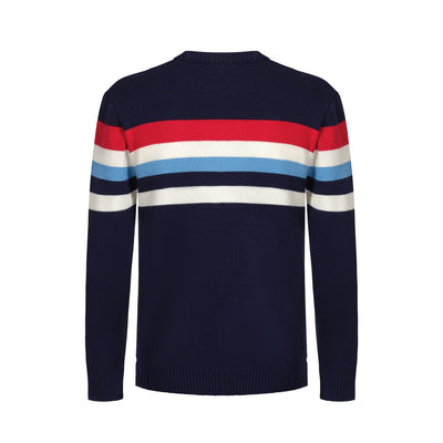 Men's Navy Blue Knitted Sweater With Chest Stripe Design