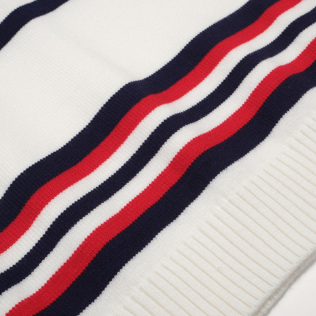 Men's White Retro Stripes Knitted Sweater with Red & Dark Blue Lines