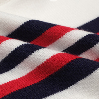 Men's White Retro Stripes Knitted Sweater with Red & Blue Lines