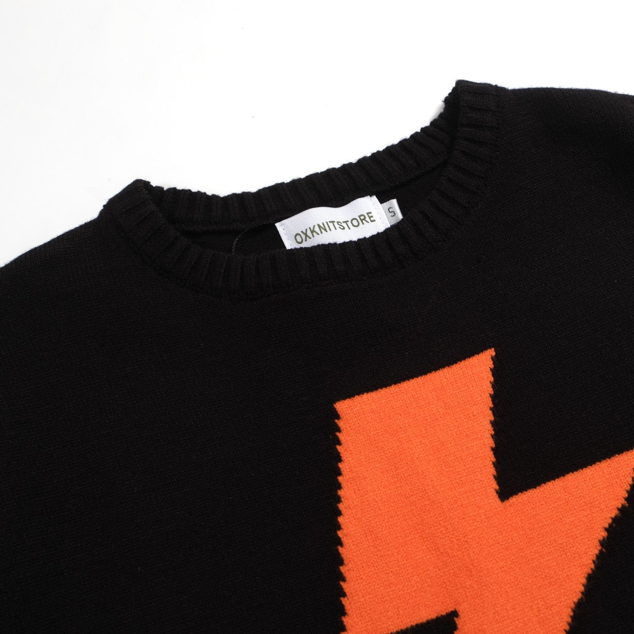 Men's Orange Lightning Print Knitted Black Sweater