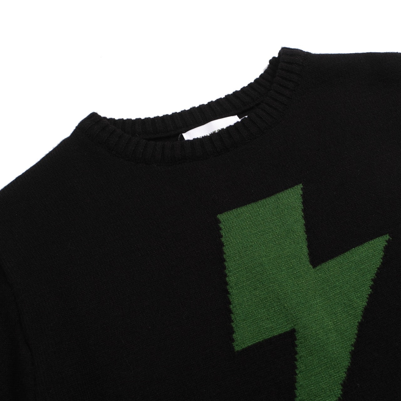 Men's Green Lightning Print Knitted Black Sweater