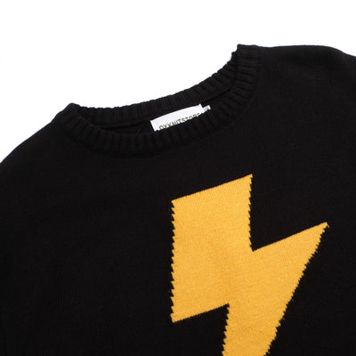 Men's Yellow Lightning Print Knitted Black Sweater
