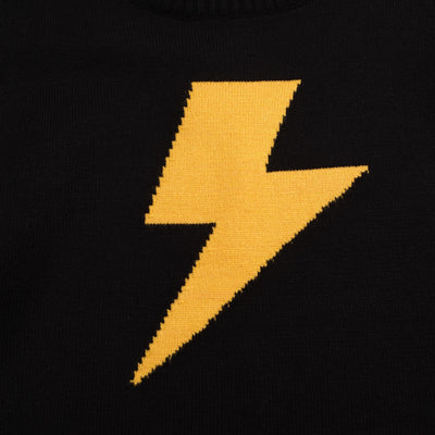 Men's Yellow Lightning Print Knitted Black Sweater