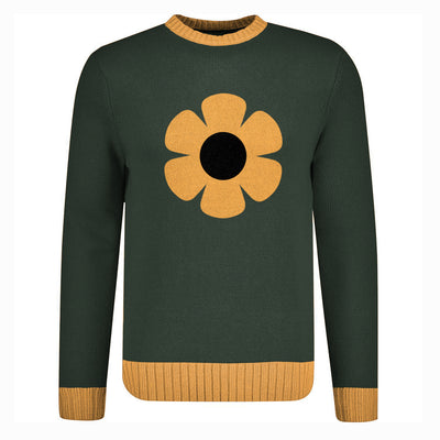Street Retro Oil Painting Flower Print Sweater Men