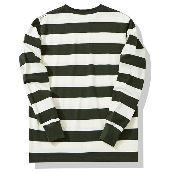 Men's American Retro Prisoner Motorcycle Thick Stripe Long Sleeve T-Shirt
