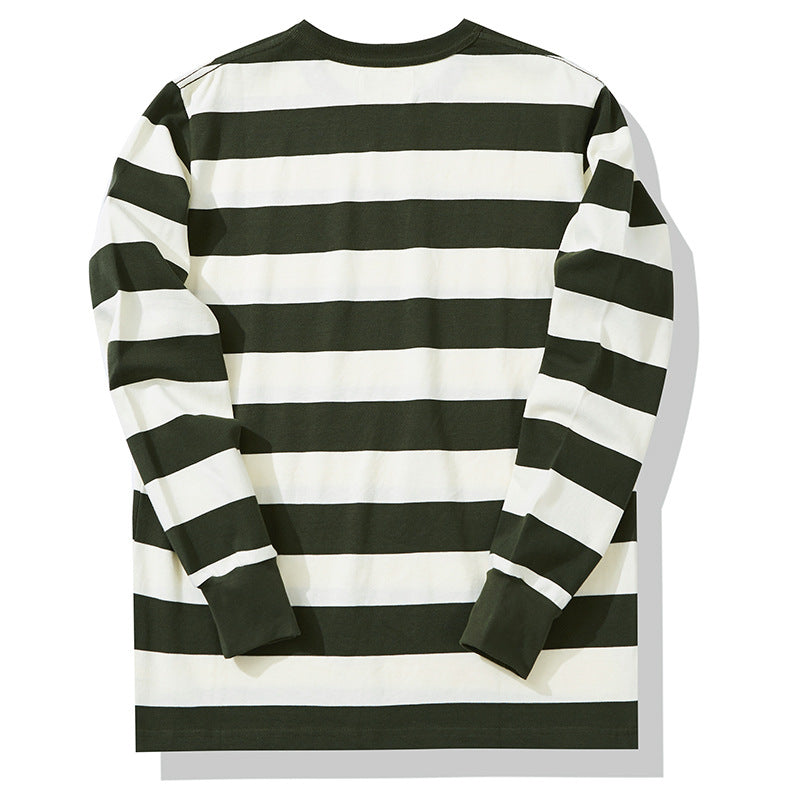 Men's American Retro Prisoner Motorcycle Thick Stripe Long Sleeve T-Shirt