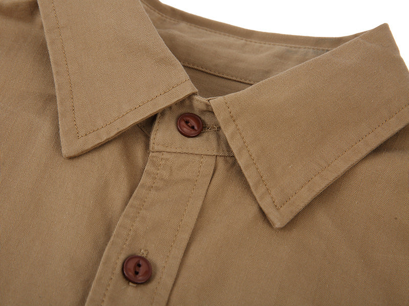 Men's casual solid color herringbone workwear long-sleeved shirt