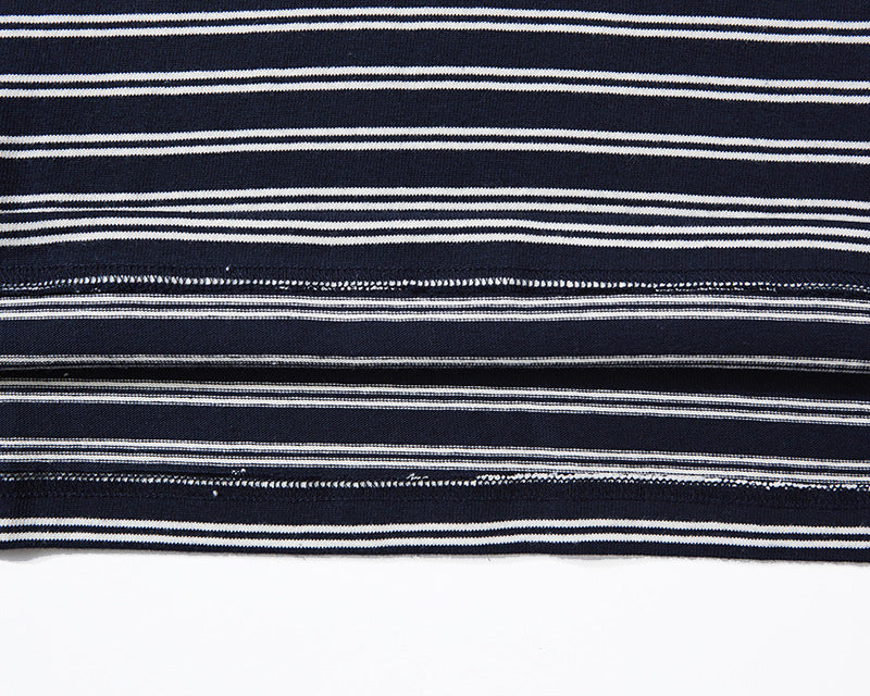 Men's Casual Pinstripe Marine Shirt Pure Cotton Long Sleeve T-Shirt