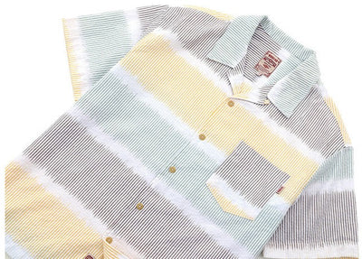 Men's casual retro irregular rainbow yarn Cuban collar short-sleeved shirt