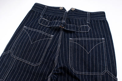 Men's retro casual wide-leg striped motorcycle overalls(Strap has no size)