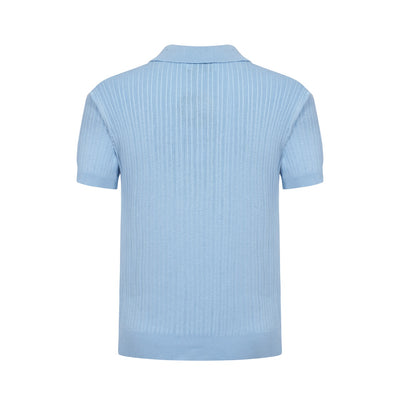 Men's Solid Light Blue Lapel Knitted Polo