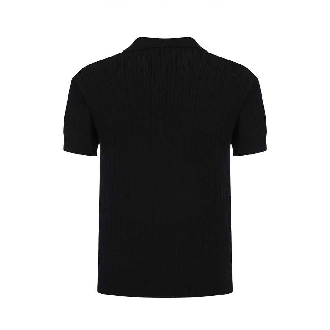 Men's 60s Black Ribbed Knit Polo – Minimalist Retro Shirt