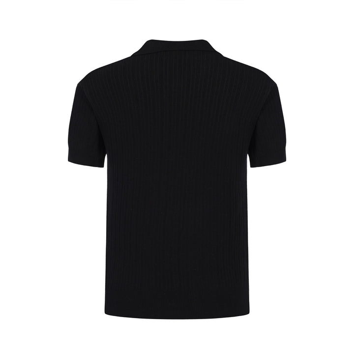 Men's 60s Black Ribbed Knit Polo – Minimalist Retro Shirt