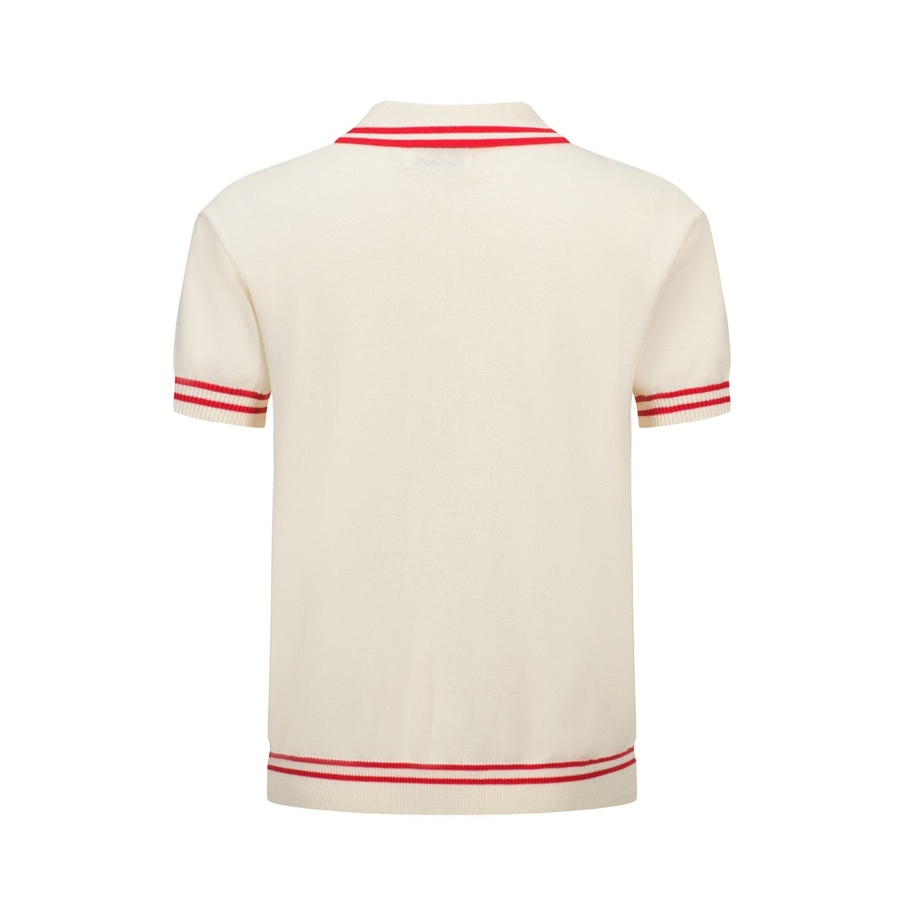 Men's White Jacquard Panel Knit Polo With Red Line Neck