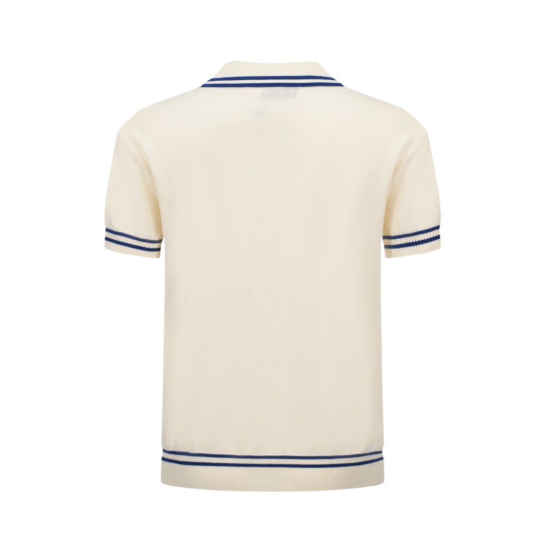 Men's 60s Mod Cream Knit Polo with Blue Stripes – Vintage Tennis Vibes