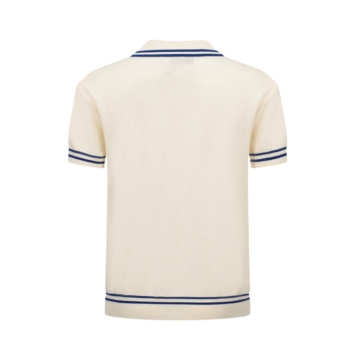 Men's 60s Mod Cream Knit Polo with Blue Stripes – Vintage Tennis Vibes