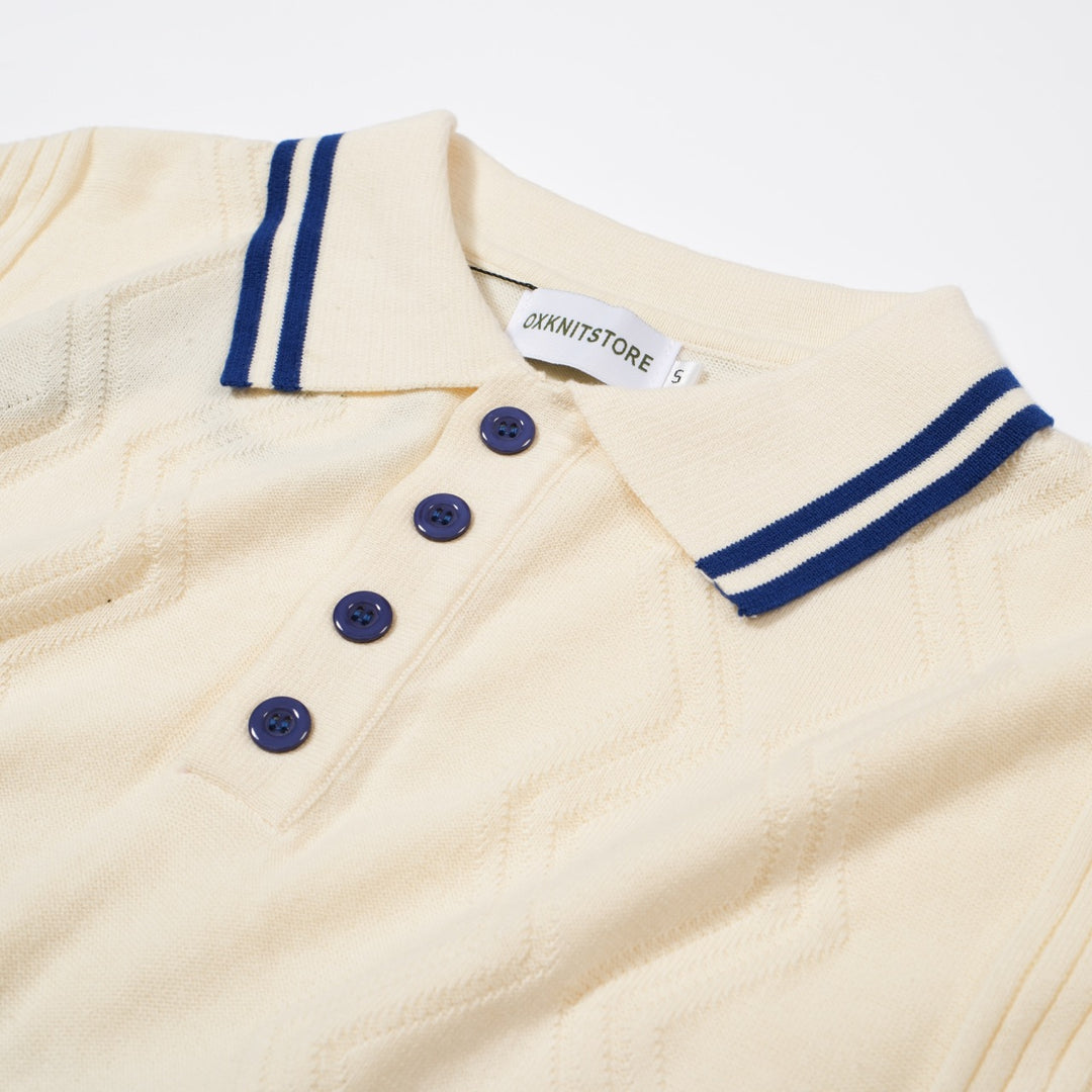 Men's 60s Mod Cream Knit Polo with Blue Stripes – Vintage Tennis Vibes