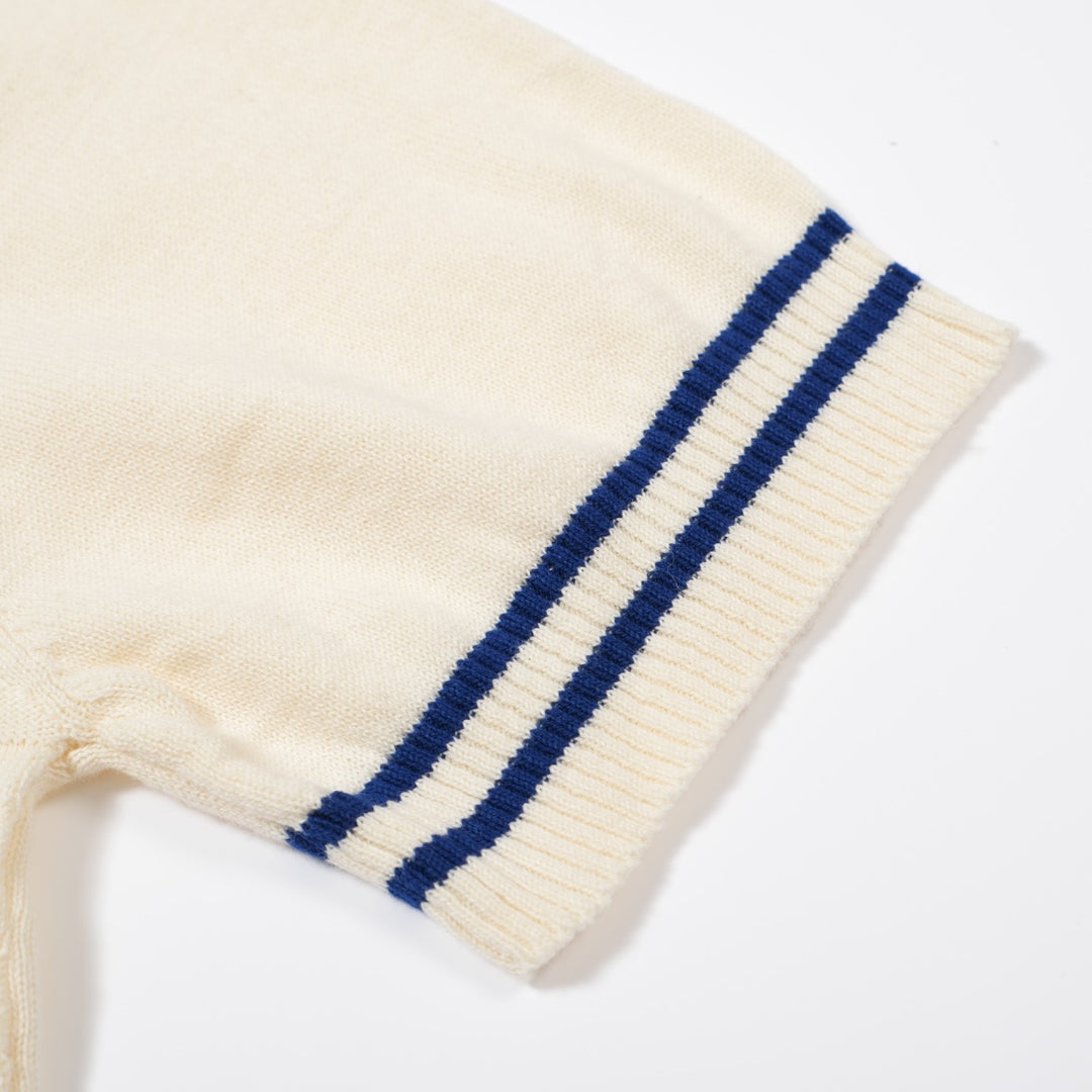 Men's 60s Mod Cream Knit Polo with Blue Stripes – Vintage Tennis Vibes