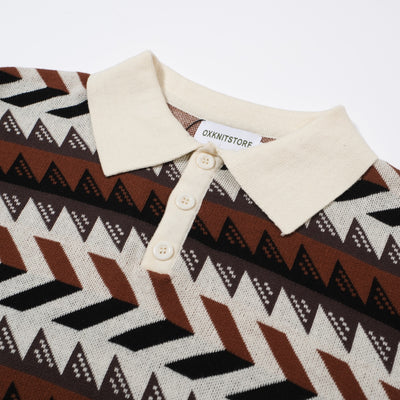 Men's Off-White Jacquard Apricot Knitted Polo