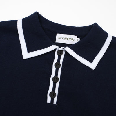 Men's Navy Blue Knitted Polo Shirts