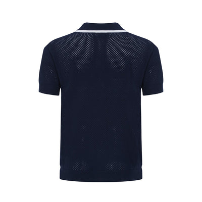 Men's Navy Blue Knitted Short Sleeves Polo