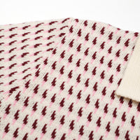 Men's 60s Cream Knit Polo Shirt – Burgundy Micro Pattern Retro Style