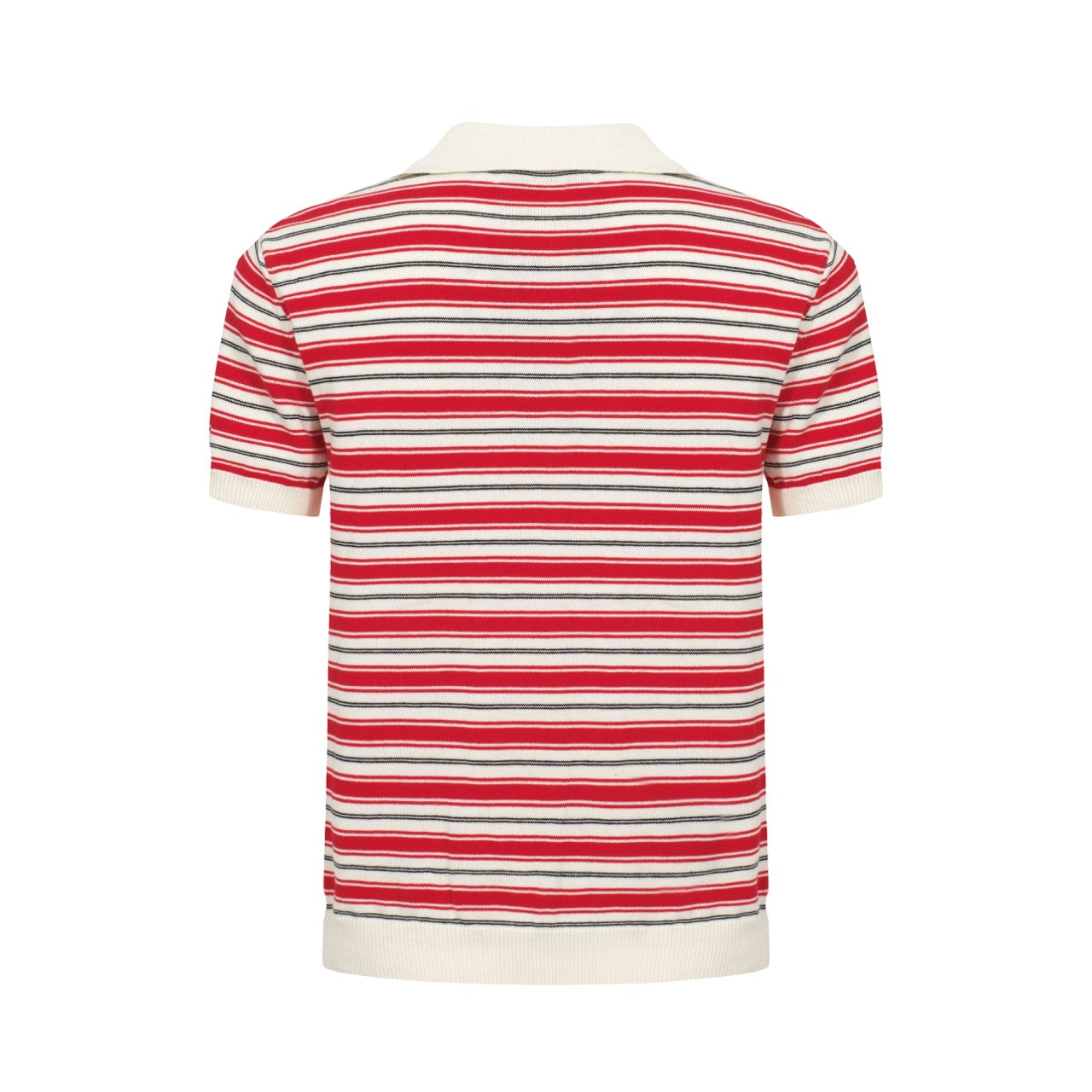 Men's Red & Off White Stripe Knitted Short Sleeves Polo