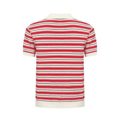Men's Red & Off White Stripe Knitted Short Sleeves Polo