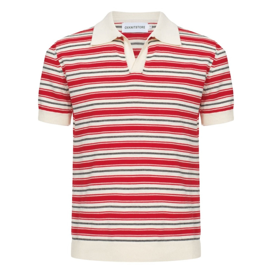 Men's Red & Off White Stripe Knitted Short Sleeves Polo