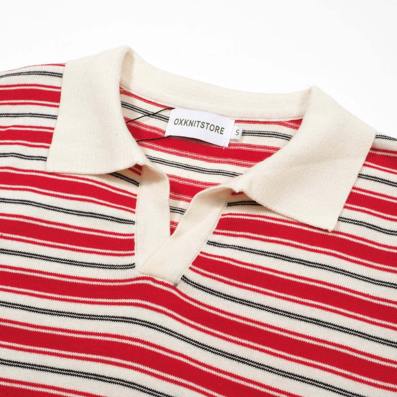 Men's Red & Off White Stripe Knitted Short Sleeves Polo
