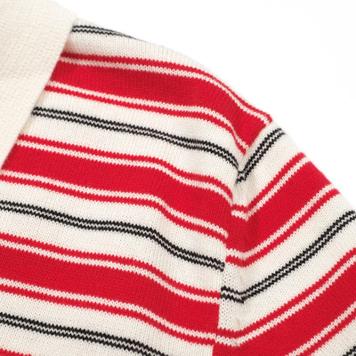 Men's Red & Off White Stripe Knitted Short Sleeves Polo